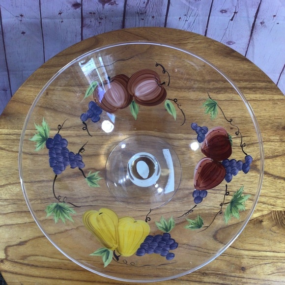 Victradco Hand Painted Fruit Pedestal Glass Bowl - 2001 - Picture 5 of 7